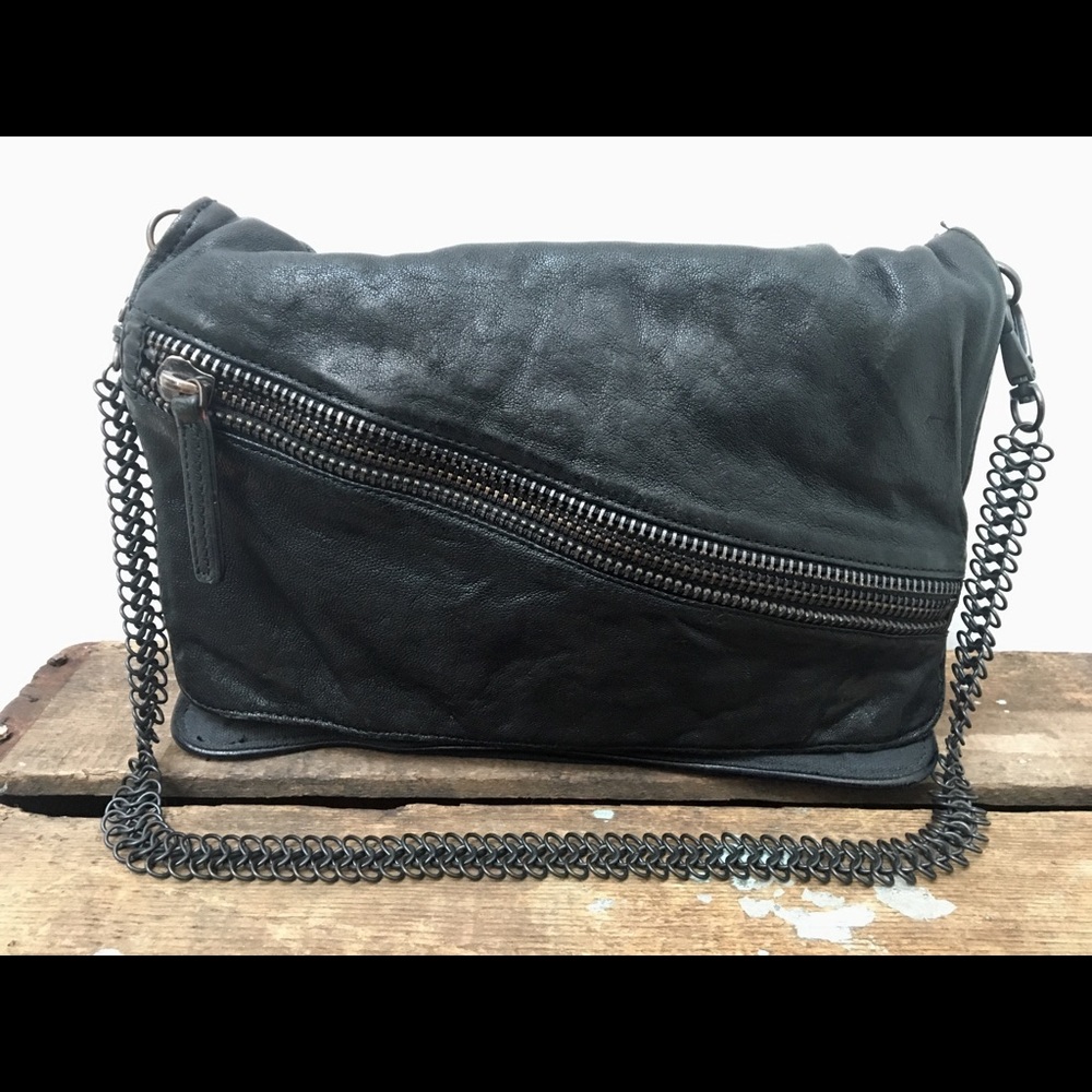 ASH Washed Leather and Canvas Convertible Clutch